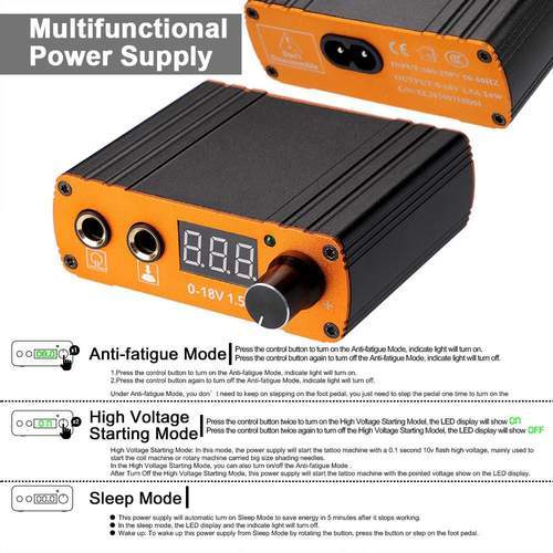 TatArtist 6 PCS Complete Tattoo Kit, including Pro Rotary Tattoo Pen, Tattoo LED Power Supply, Foot Pedal, etc. FF-DPI-TTKIT-TB1003