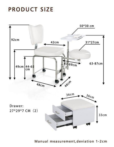 Beauty-Ace 2 IN 1 Compact Mobile Manicure Pedicure Chair, Nail Salon Station BA3506