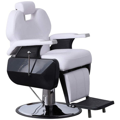 ShopSalonCity BarberPub Hydraulic Recline Barber Chair  6154-2688 White / Steel Frame/ Faux Leather FF-BAP-6154-2688-WHT