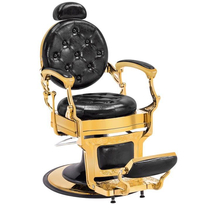 BarberPub Heavy Duty Metal Vintage Barber Chair Gold-Frame/Black-Leather
