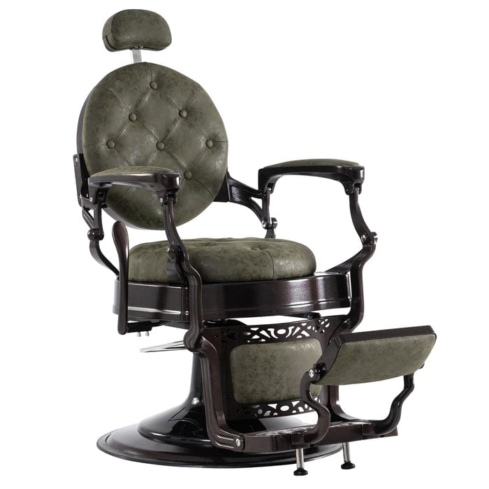 BarberPub Heavy Duty Metal Vintage Barber Chair Brown-Frame/Army-Green-Leather
