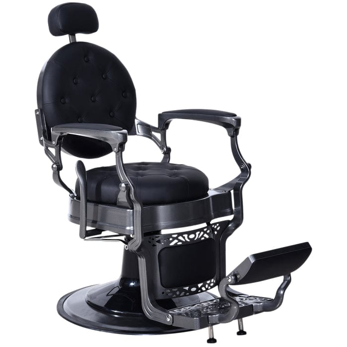 BarberPub Heavy Duty Metal Vintage Barber Chair Grey-Frame/Black-Leather