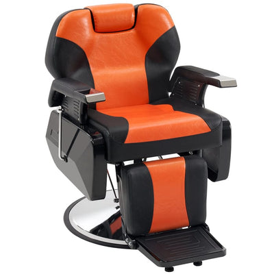 ShopSalonCity BarberPub Hydraulic Recline Barber Chair  6154-2688 Orange / Steel Frame/ Faux Leather FF-BAP-6154-2688-ORG