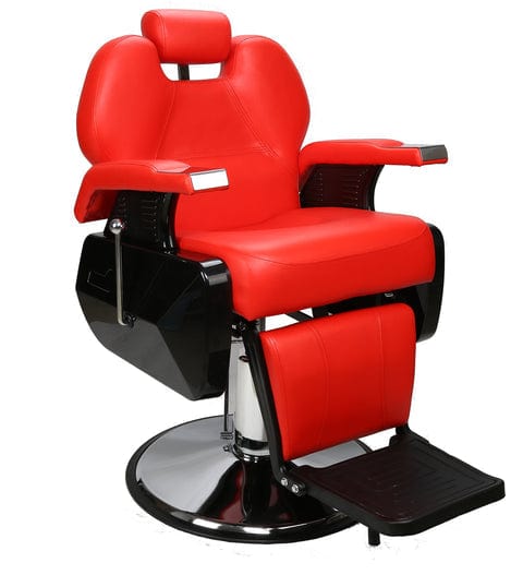 ShopSalonCity BarberPub Hydraulic Recline Barber Chair  6154-2688 Red / Steel Frame/ Faux Leather FF-BAP-6154-2688-RED