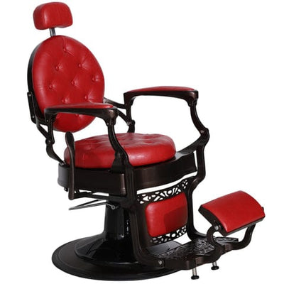 BarberPub Heavy Duty Metal Vintage Barber Chair Brown-Frame/Red-Leather