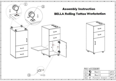 Berkeley BELLA Rolling Tattoo Workstation KAM-SYSTL-094-BLK