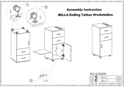 Berkeley BELLA Rolling Tattoo Workstation KAM-SYSTL-094-BLK