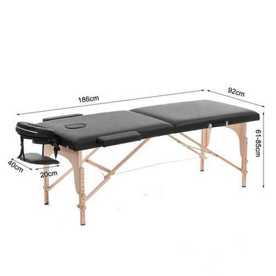 TatArtist Portable 2 Section Massage Table Bed, Wooden Base Foldable Tattoo Bed FF-DPI-MTBL-2523-123-BLK
