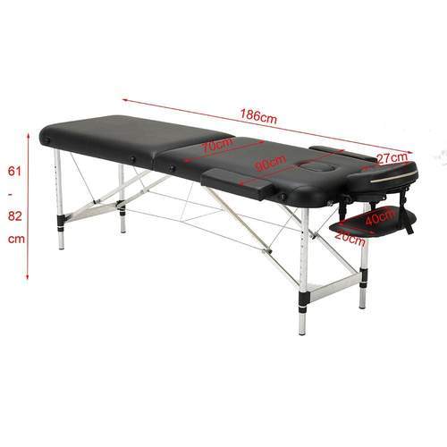 TatArtist Portable Aluminum 2 Sections Massage Table, Tattoo Bed FF-DPI-MTBL-2723-123-BLK