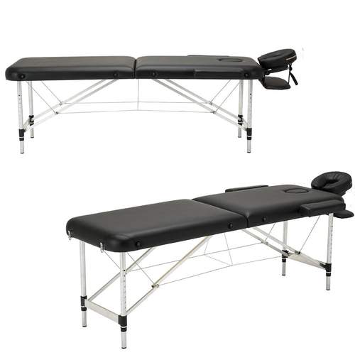 TatArtist Portable Aluminum 2 Sections Massage Table, Tattoo Bed FF-DPI-MTBL-2723-123-BLK