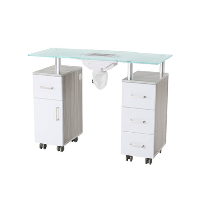 Mayakoba Glasglow Manicure Table With Fan White/Light Wood DPI-NTBL-3488-LGTWDWHT-KIT