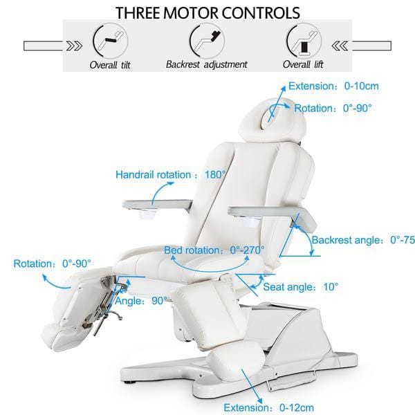 Beauty-Ace 3-Motor Medical Treatment Bed with Separated Legrests G901 FF-DPI-FCCHR-G901-WHT