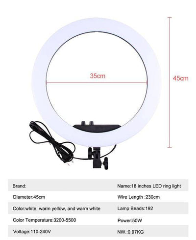 Dermalogic Halo LED Ring Light - 18" Adjustable Tri-Color DPI-LMP-001