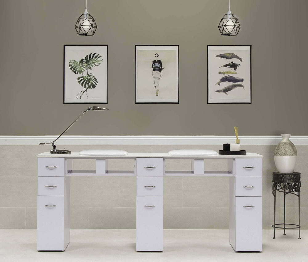 J&A KM Manicure Nail Table - Double White Granite Top