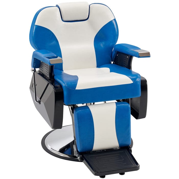 ShopSalonCity BarberPub Hydraulic Recline Barber Chair  6154-2688 White&Blue / Steel Frame/ Faux Leather FF-BAP-6154-2688-WHTBLU
