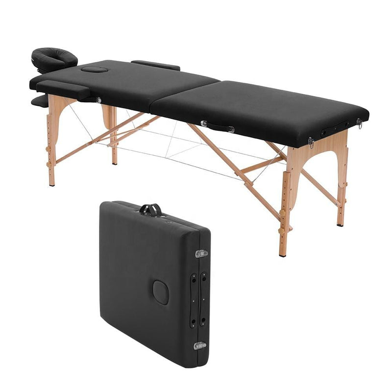 TatArtist Portable 2 Section Massage Table Bed, Wooden Base Foldable Tattoo Bed BA2523 DPI-MGTBL-2523-BLK